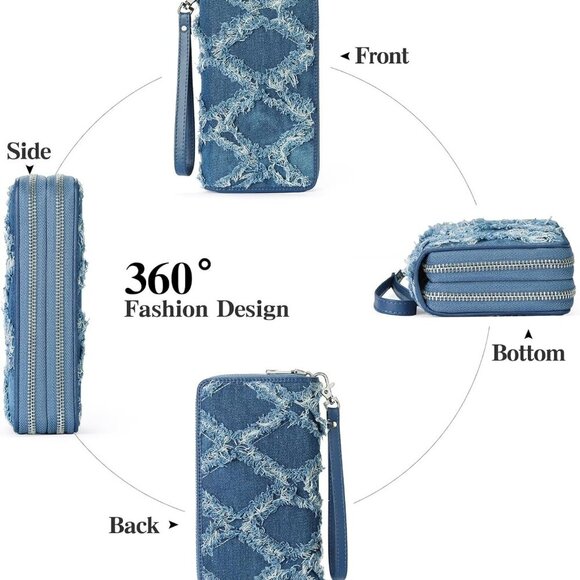 Women's Wallet Large Capacity Double Zip Ladies Card Phone Holder RFID Blocking - Picture 4 of 9